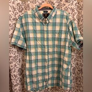 Lee Men's Blue and Cream Plaid Button Down Shirt